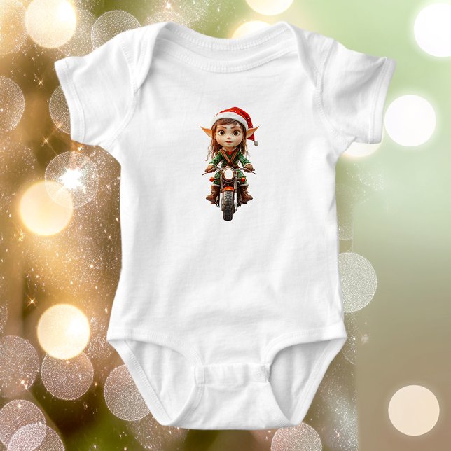 Motorcykel jul Elf Baby Bodydräkt T Shirt (Skapare uppladdad)