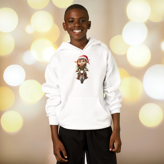 Motorcykel jul Elf Boy's Hoodie T Shirt (Skapare uppladdad)