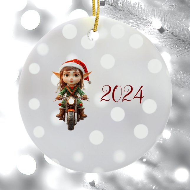 Motorcykel jul Elf Ceramic Ornament (Skapare uppladdad)