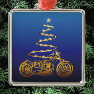 motorcykel julgran guld och blå motorcykel julgransprydnad metall