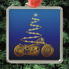 motorcykel julgran guld och blått julgransprydnad metall
