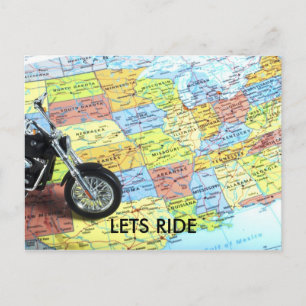 Motorcykel Karta i USA, LETS RIDE Vykort