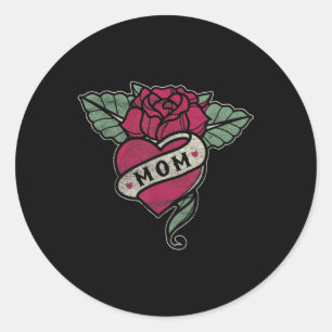 Motorcykel mamma Tattoo Heart Röd ros Runt Klistermärke