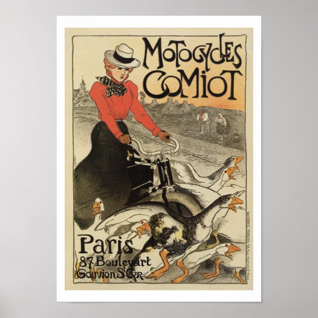 Motorcykel med 1899 vintage Fransk och Poster (Framsidan)
