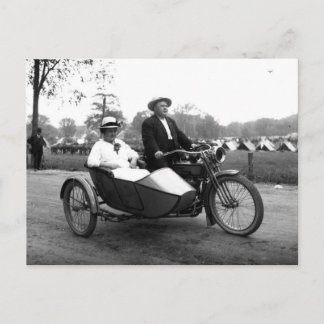 Motorcykel med sidvagnsfoto med vintage vykort