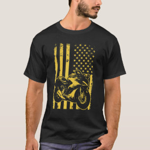 Motorcykel med USA:s amerikanska Flagga 4:e juli T Shirt