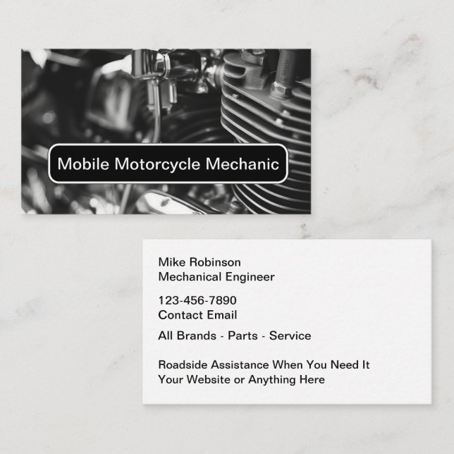 Motorcykel Mobil Mekaniker Service Visitkort (Fram/baksida)