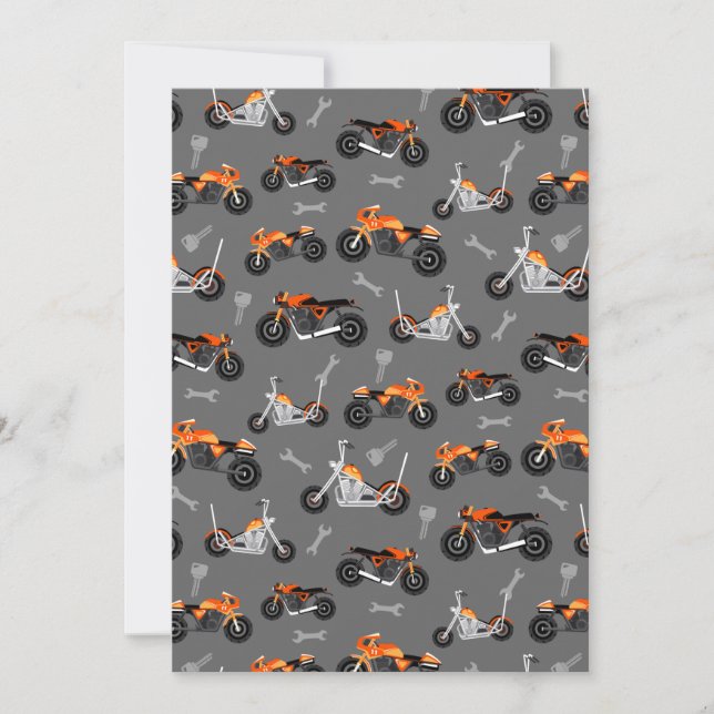 Motorcykel Mönster Gift Biker Verktyg Grått Orange Tack Kort (Framsida)