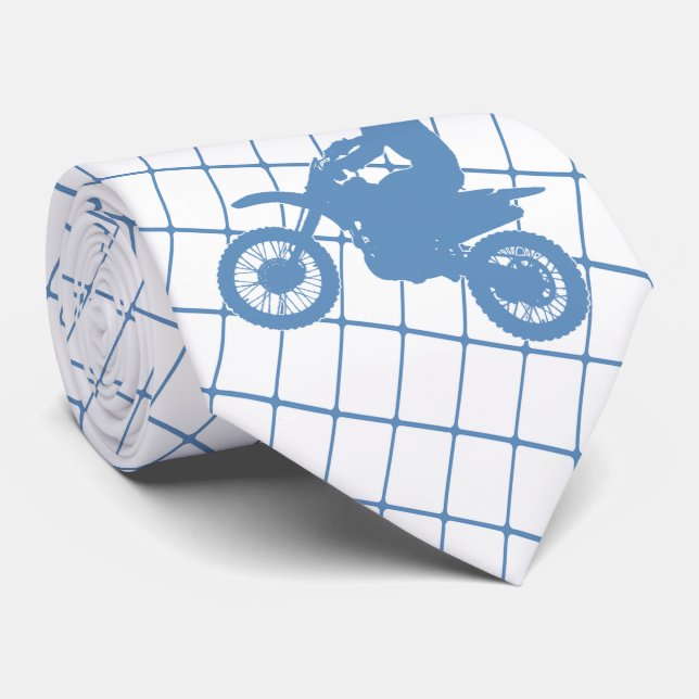 Motorcykel Motocross-Tävla på Blue Check Necktie Slips (Rullad)
