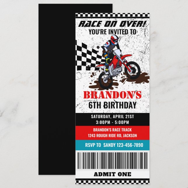 Motorcykel, motorcykelfödelsedag biljett inbjudan (Fram/baksida)