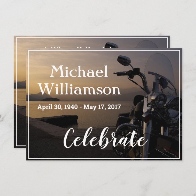 Motorcykel nära Vatten Firande i Life Inbjudningar (Fram/baksida)