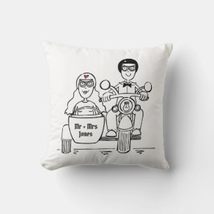 Motorcykel och Sidecar Bröllop Gift Throw Cushion Kudde