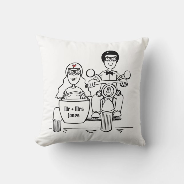 Motorcykel och Sidecar Bröllop Gift Throw Cushion Kudde (Framsida)