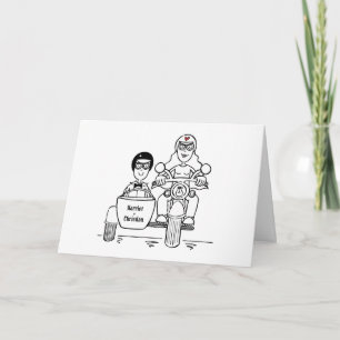Motorcykel och sidovagn bröllop kort