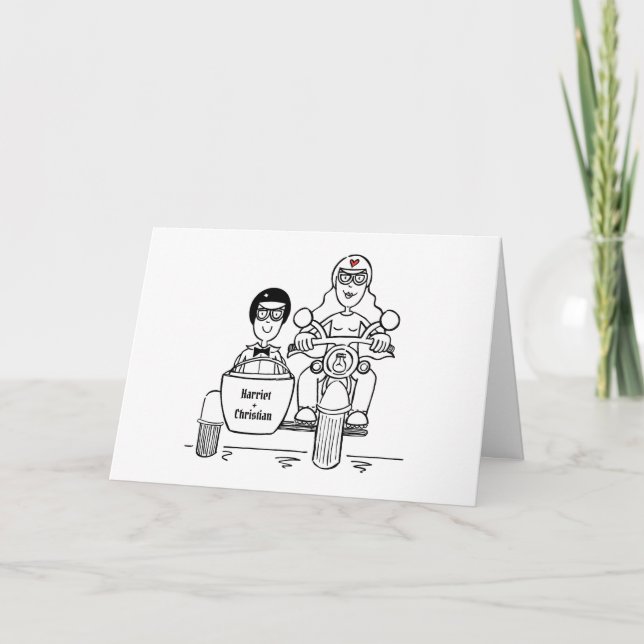 Motorcykel och sidovagn bröllop kort (Framsida)