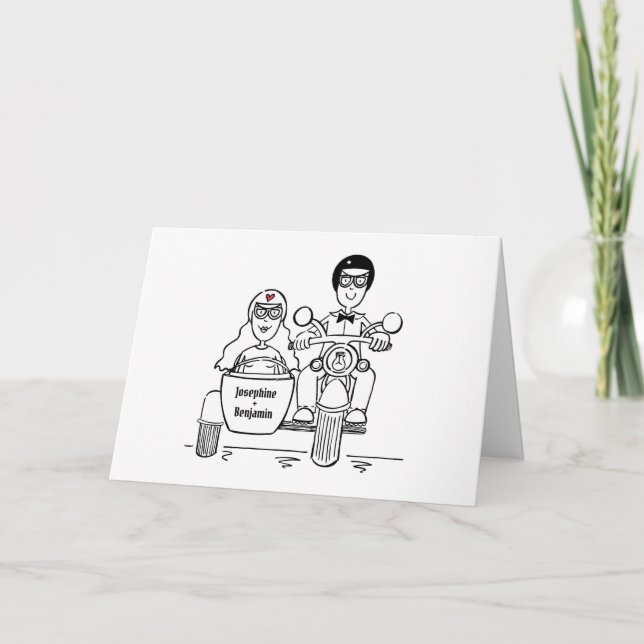 Motorcykel och sidovagn bröllop kort (Framsida)