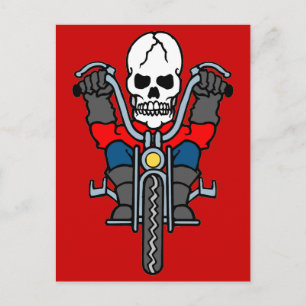 Motorcykel och skalle vykort