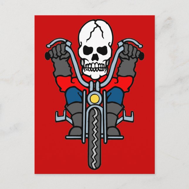 Motorcykel och skalle vykort (Framsida)