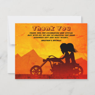 Motorcykel par Mountain Sunset Bröllop Tack Kort