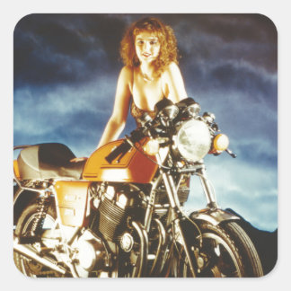 Motorcykel Pin-up Flicka Fyrkantigt Klistermärke
