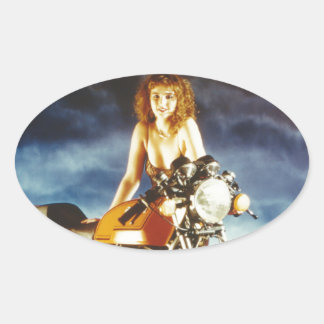 Motorcykel Pin-up Flicka Ovalt Klistermärke