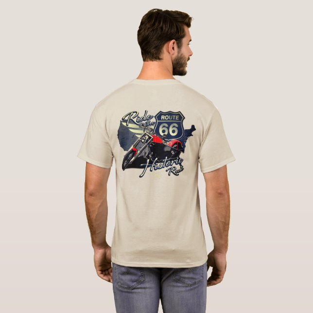 Motorcykel Rid den historiska Route 66 Road Trip T Shirt (Hel baksida)