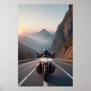 Motorcykel Road Trip Scen för motorcykelförare och Poster