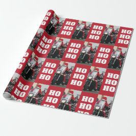 Motorcykel Santa-foto med Ho Ho Ho Presentpapper
