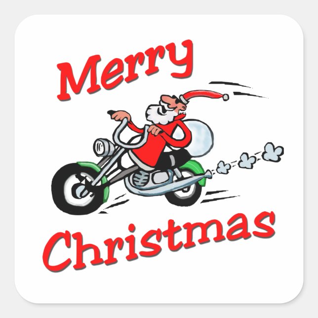 Motorcykel Santa Fyrkantigt Klistermärke (Framsida)