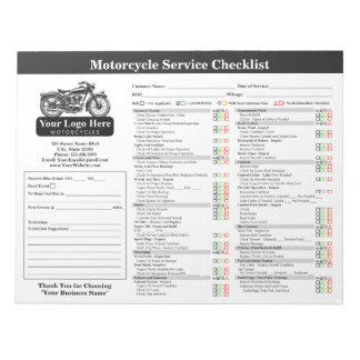 Motorcykel Servicechecklista 8,5x11 Liggande Anteckningsblock