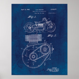 Motorcykel Shaft Drive 1943 Patent Blueprint Poster