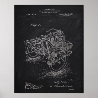 Motorcykel Side-Car 1885 Patent Chalkboard Poster