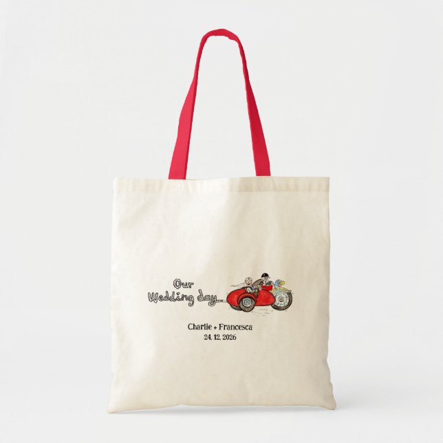 Motorcykel & sidovagn Bröllop Tygkasse (Framsidan)