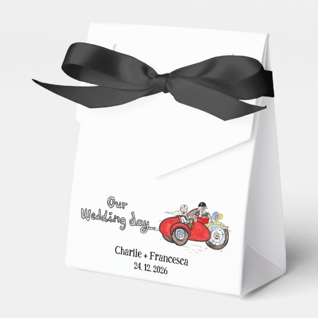 Motorcykel & Sidovagn Brud och Brudgum Bröllop Presentaskar (Framsidan Sidan)
