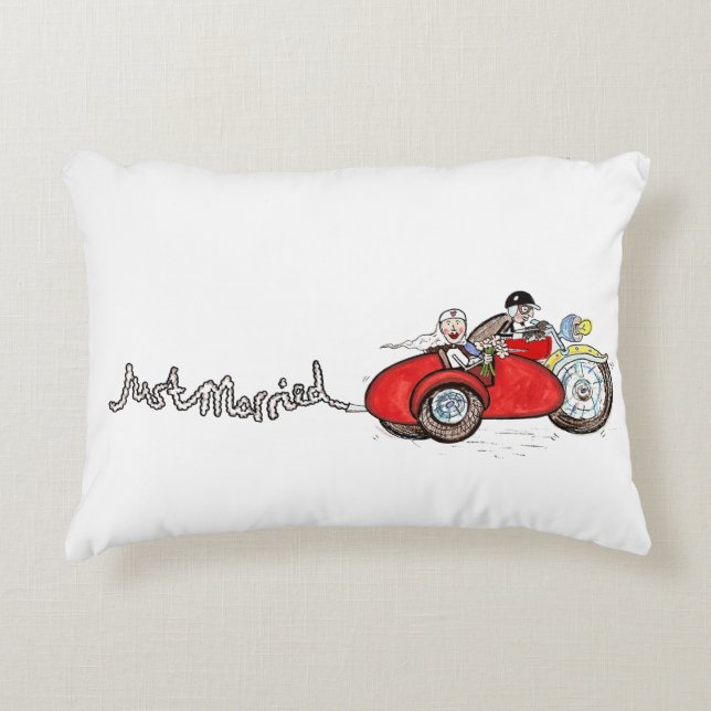 Motorcykel & sidovagn Brud och brudgum Bröllop Prydnadskudde (Framsidan)