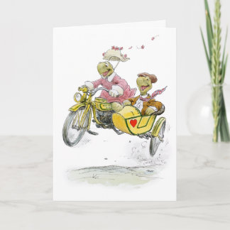 Motorcykel Sidovagn Sköldpaddor Jubileumskort Kort
