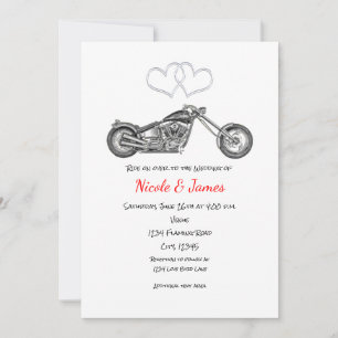 Motorcykel & Silver Hearts Biker Bröllop Inbjudningar