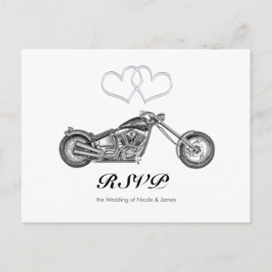 Motorcykel & Silver Hearts Biker Bröllop RSVP Inbjudan Vykort