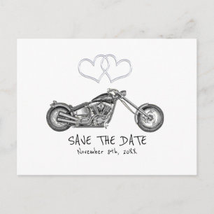 Motorcykel & Silver Hearts Biker Save The Date Meddelande Vykort