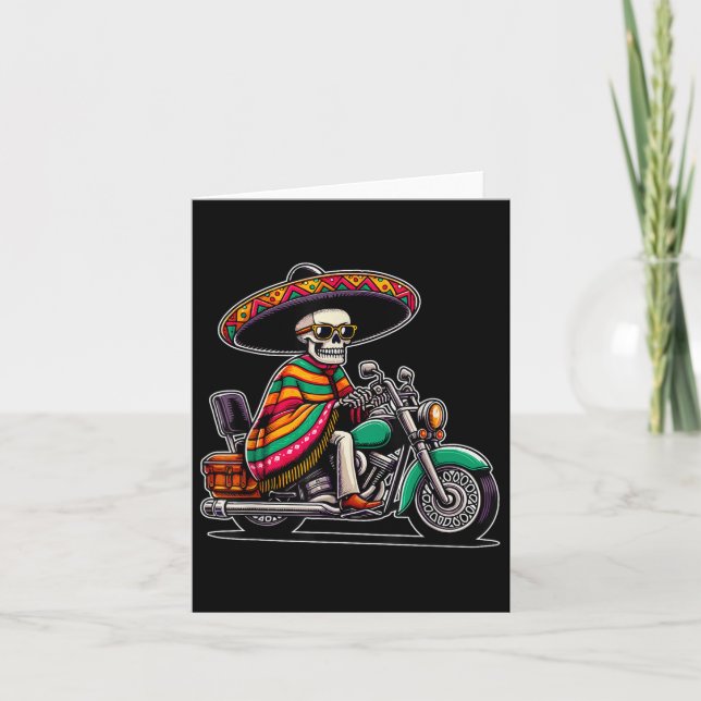 Motorcykel Skeleton Biker Mexican Sombrero Cinco D Kort (Framsida)