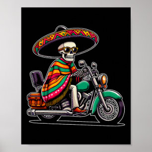 Motorcykel Skeleton Biker Mexican Sombrero Cinco D Poster