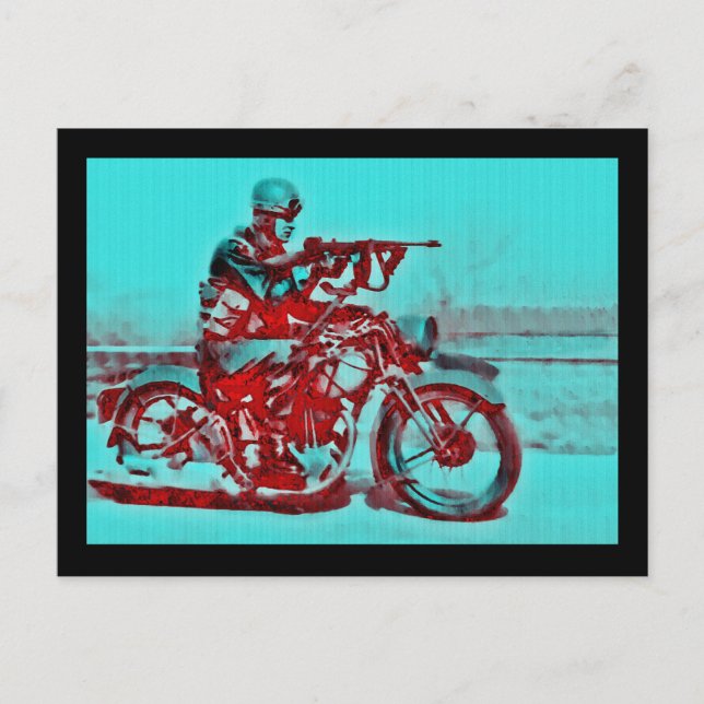 Motorcykel Soldier WWII Vykort (Framsida)