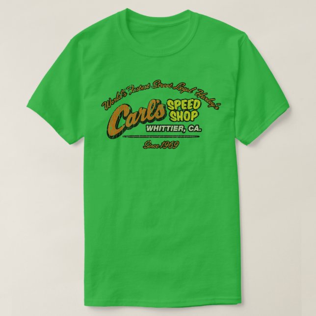 Motorcykel Tävla Carls Speed Shop Whittier 1969 T Shirt (Design framsida)