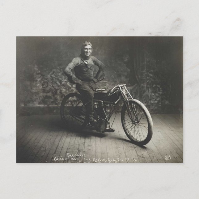Motorcykel tävling Norton Kansas 1914 Vykort (Framsida)