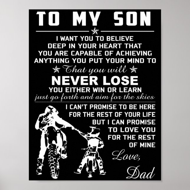 Motorcykel till min son Kärlek Pappa Poster (Framsidan)