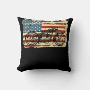 Motorcykel USA flagga patriotisk vintage juli 4:e  Kudde