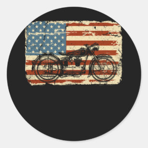 Motorcykel USA flagga patriotisk vintage juli 4:e  Runt Klistermärke