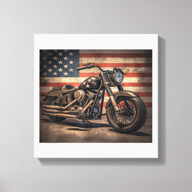 Motorcykel USA flagga Retro-Biker Canvastryck (Framsida)