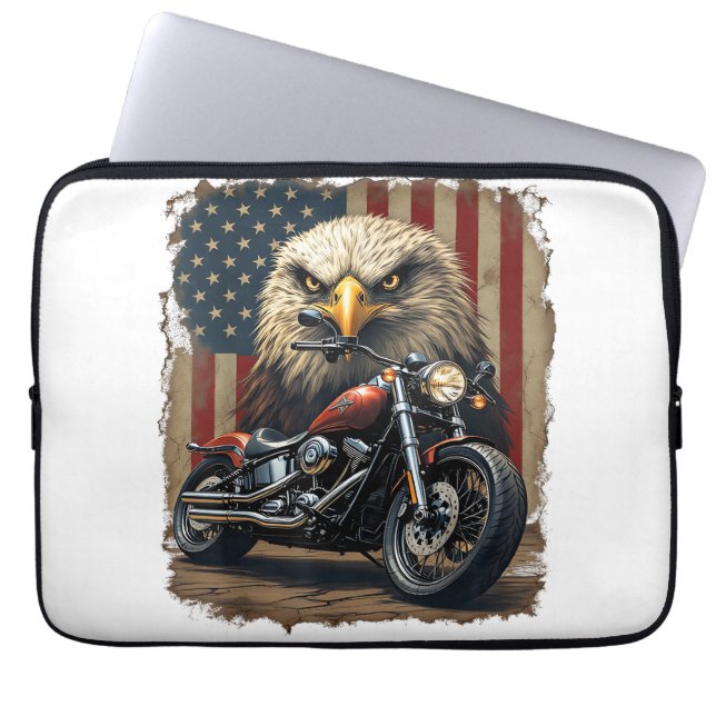Motorcykel USA Flagga Retro Biker Chopper Laptop Fodral (Framsidan)