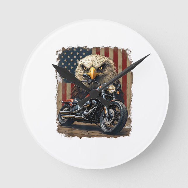 Motorcykel USA Flagga Retro Biker Chopper Rund Klocka (Framsida)